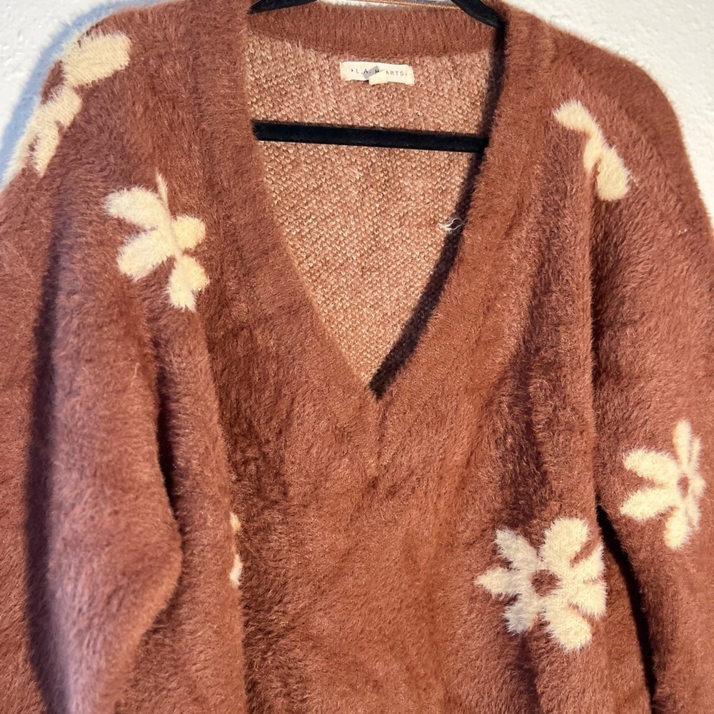 LA Hearts Brown Floral Print Super Soft V Neck Pullover Sweater Size M - Picture 4 of 5